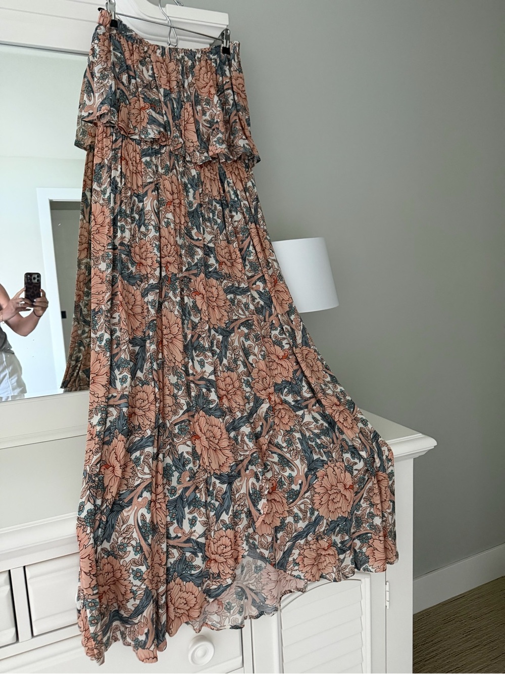 Boho Floral Maxi Dress in Peach and Green